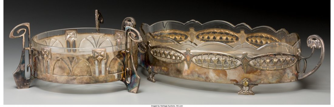 Two WMF Silver-Plated JardiniÃ¨res with Glass Li: Two WMF Silver-Plated JardiniÃ¨res with Glass Liners, Geislingen, Germany, early to mid 2