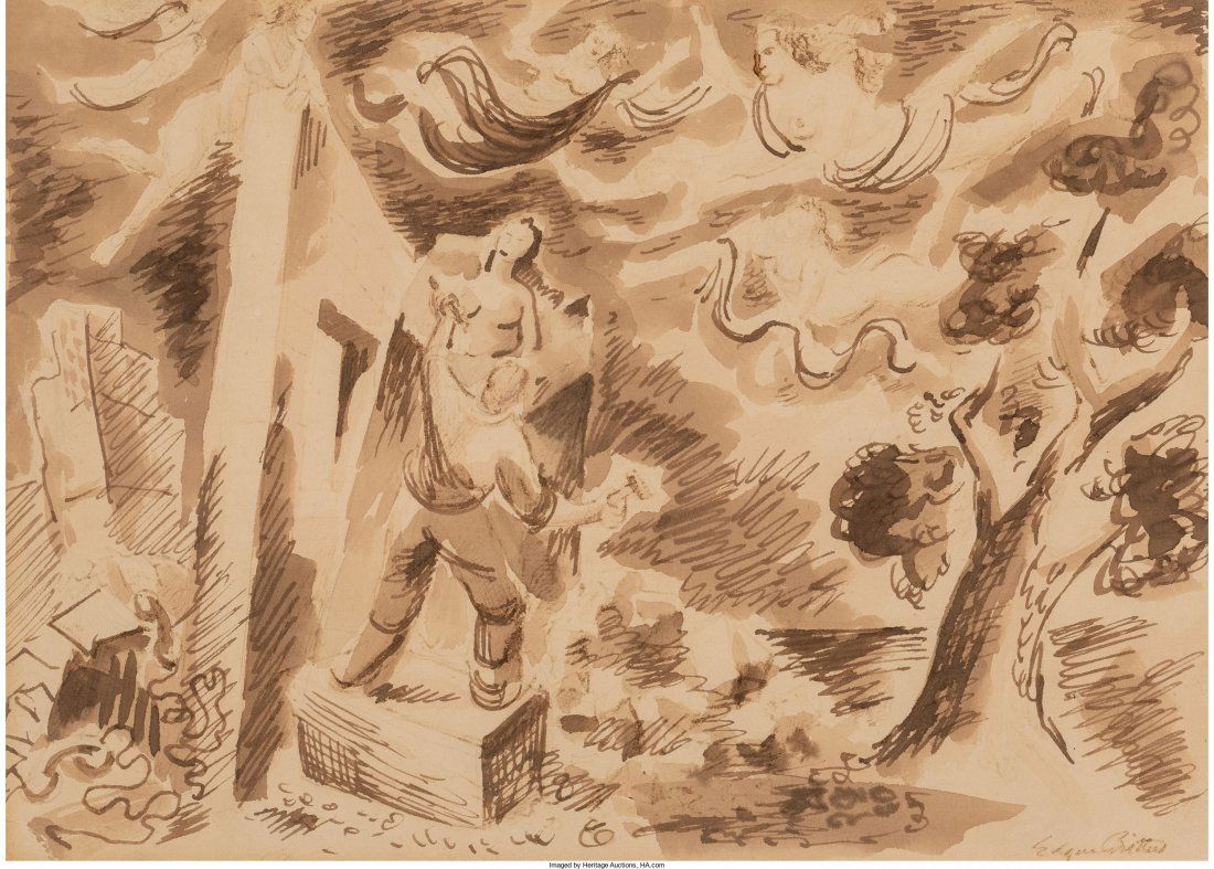 Edgar Britton (American, 1901-2001) Pygmalion an: Edgar Britton (American, 1901-2001)Pygmalion and Galatea, mural preliminary for Los Angeles dep