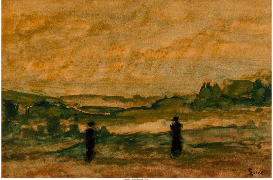 Maximilien Luce (French, 1858-1941) Pastoral Lan: Maximilien Luce (French, 1858-1941)Pastoral LandscapeOil on paper8-1/8 x 11-3/4