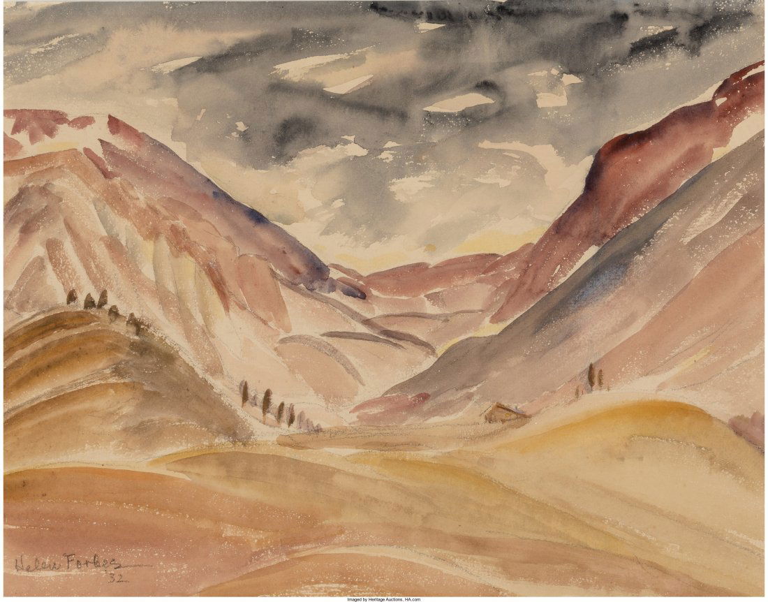 Helen Forbes (American, 1891-1945) Miner's Cabin: Helen Forbes (American, 1891-1945)Miner's Cabin, 1932Watercolor on paper laid on bo
