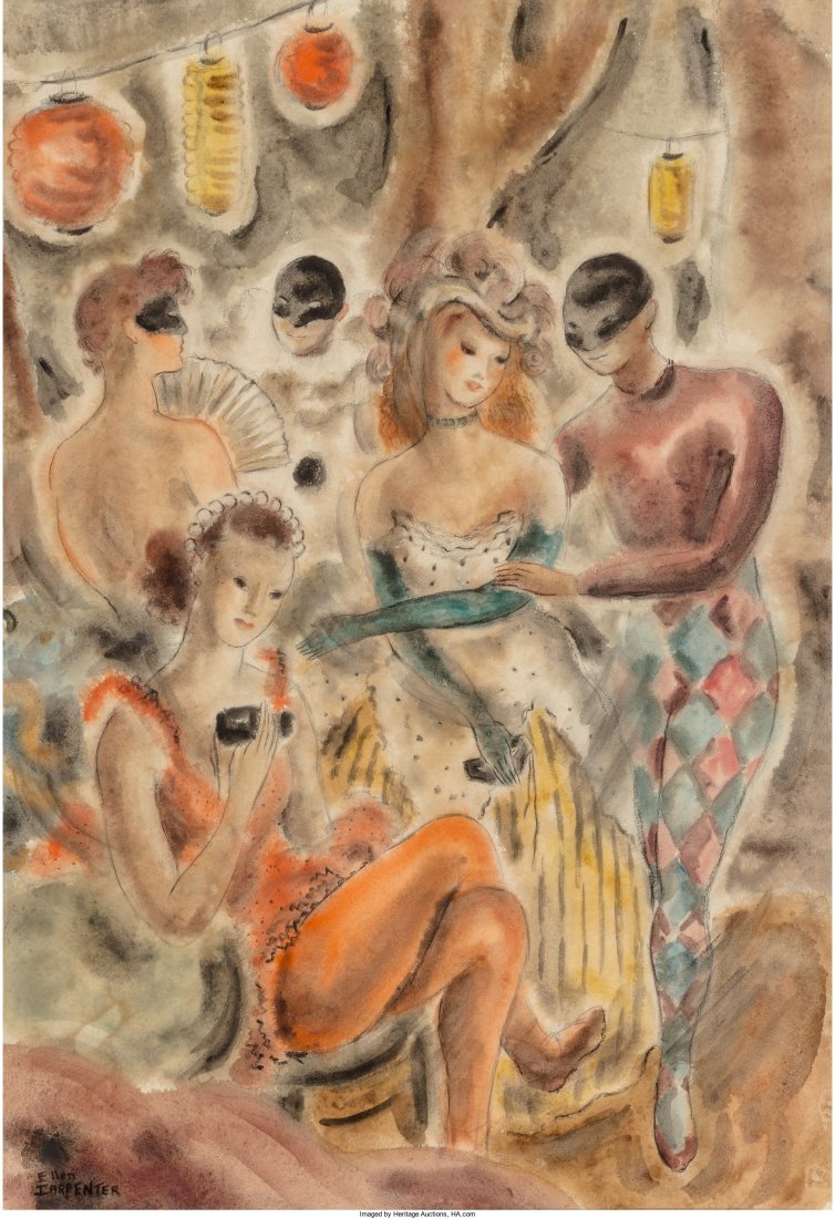 Ellen Carpenter (American, 1906-1986) Masquerade: Ellen Carpenter (American, 1906-1986) Masquerade Watercolor on paper 21-1/2 x 14-3