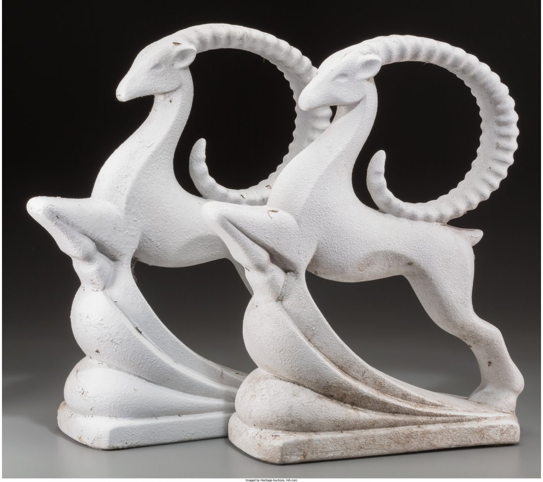 A Pair of Art Deco-Style Cast Plaster Antelopes,: A Pair of Art Deco-Style Cast Plaster Antelopes, 20th century19-1/4 inches high (48.9 cm)