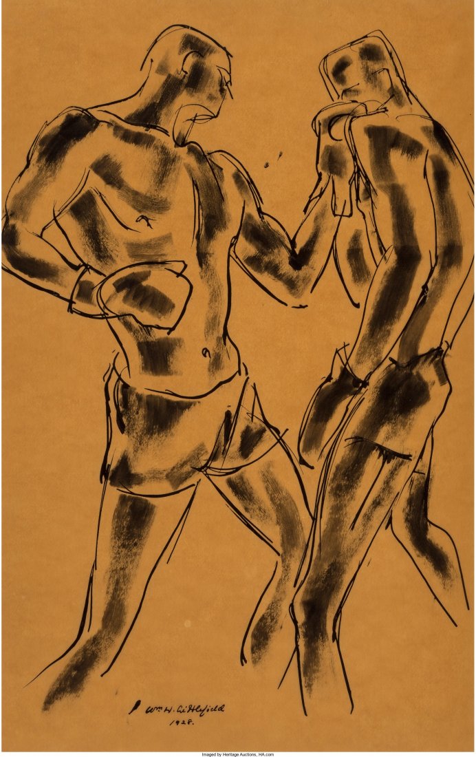 William Horace Littlefield (American, 1902-2002): William Horace Littlefield (American, 1902-2002) Boxers, 1928 Ink on tan paper 19-
