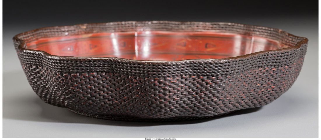 A Chinese Woven Basket-Form Lacquered Chengdu Bo (1 of 3)
