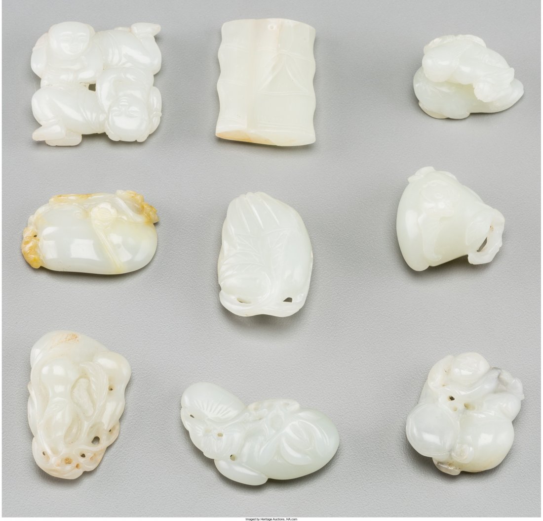 A Group of Nine Chinese Carved Jade Toggles and (1 of 2)