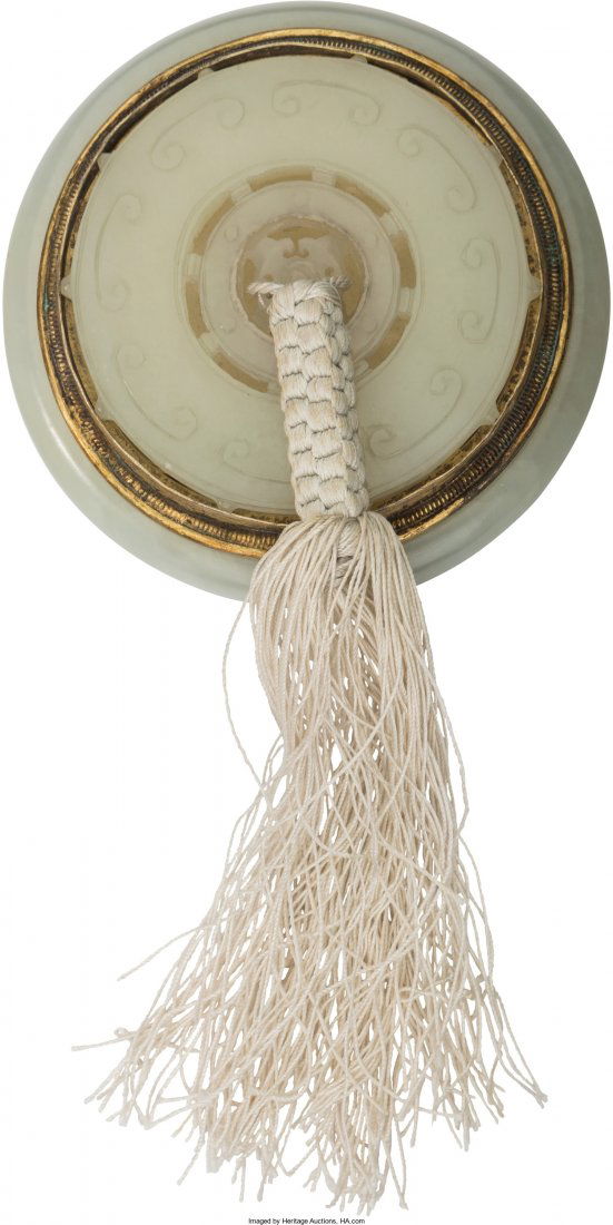 A Chinese Pale Jade Ring and Bi Disc Mounted as (1 of 2)