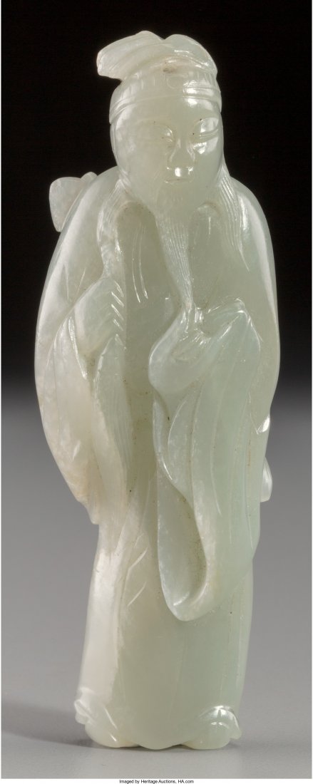 A Chinese Carved White Celadon Jade Scholar Figu (1 of 2)