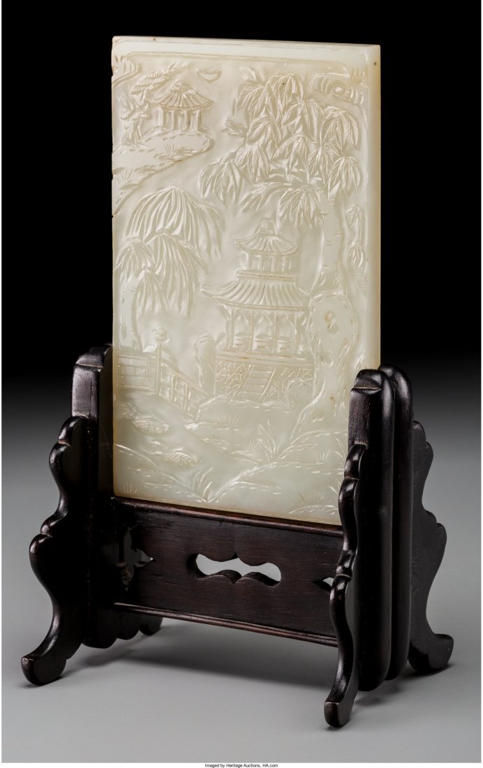 A Chinese White Jade Landscape Table Screen 19th (1 of 2)