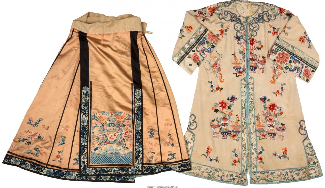 A Chinese Embroidered Silk Skirt and Robe, late (1 of 2)