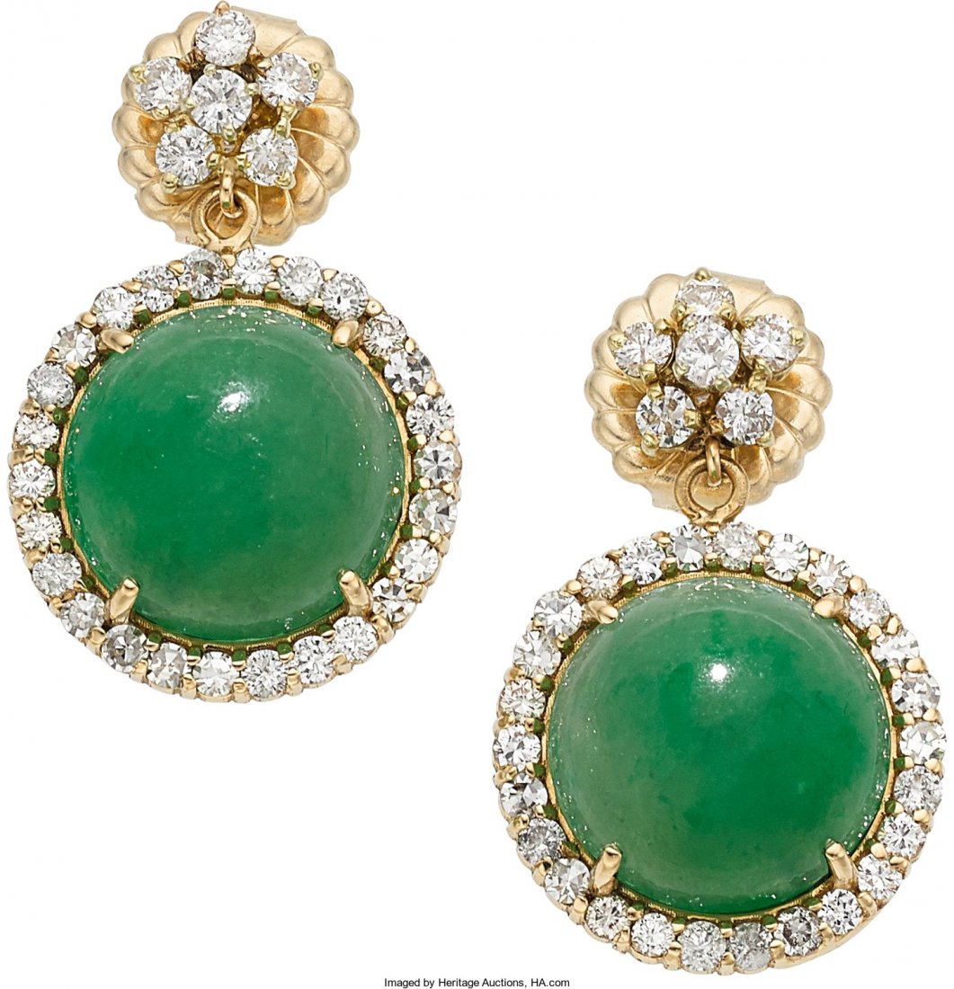 Jadeite Jade, Diamond, Gold Earrings  The earrin (1 of 2)