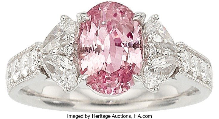 Padparadscha Sapphire, Diamond, Platinum Ring  T (1 of 3)