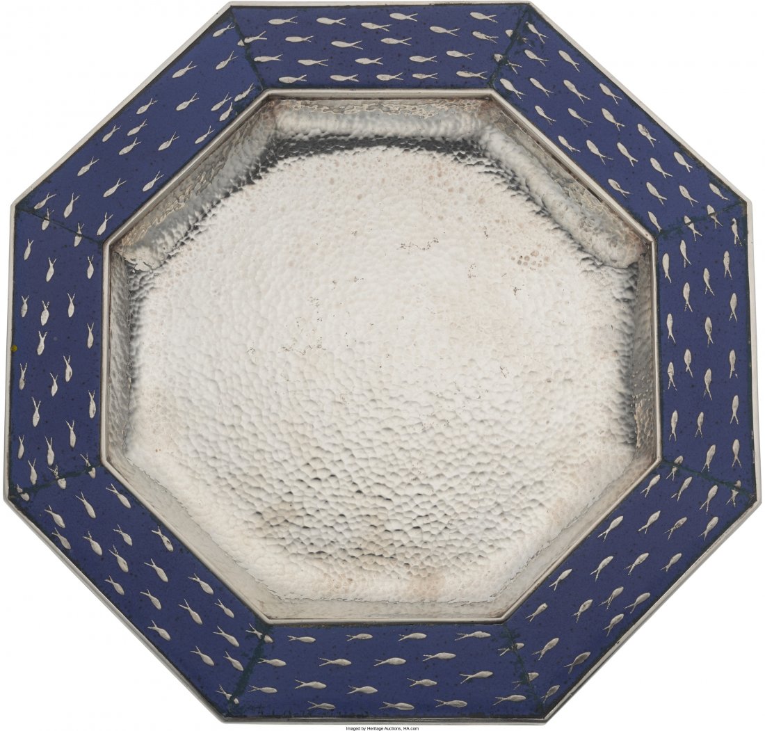 An Emilia Castillo Mexican Silver and Enamel Fis: An Emilia Castillo Mexican Silver and Enamel Fish Bowl,&nbs