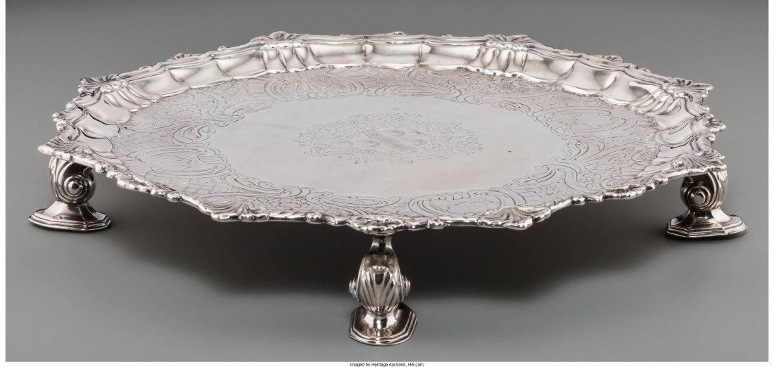 A John Laughlin George II Silver Footed Salver,: A John Laughlin George II Silver Footed Salver, Dublin, circa 1740Marks: (Hibernia), (crow