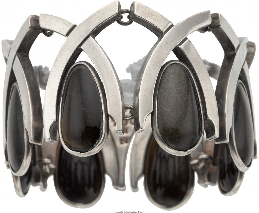 An Antonio Pineda Mexican Silver and Obsidian Br (1 of 3)