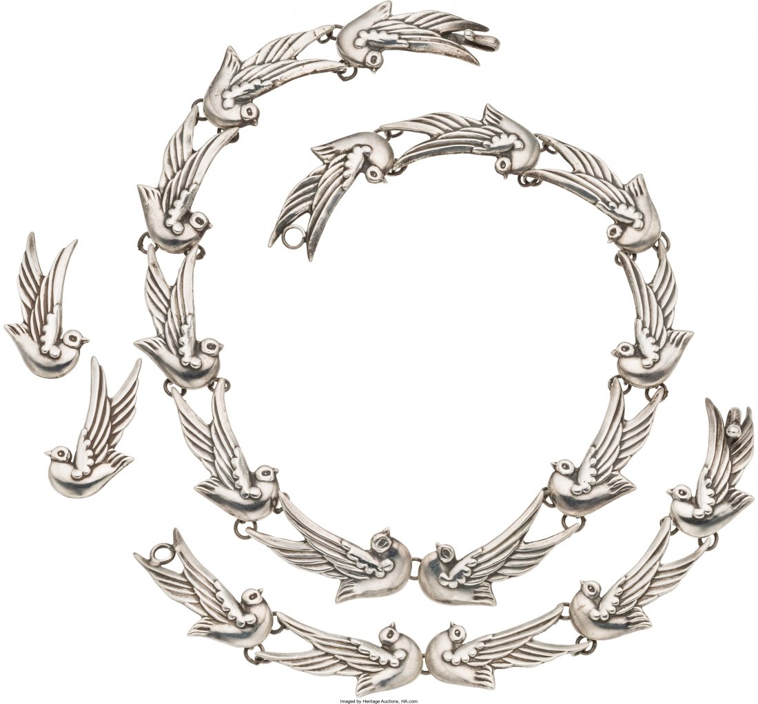 A Los Castillo Mexican Silver Necklace, Bracelet (1 of 2)