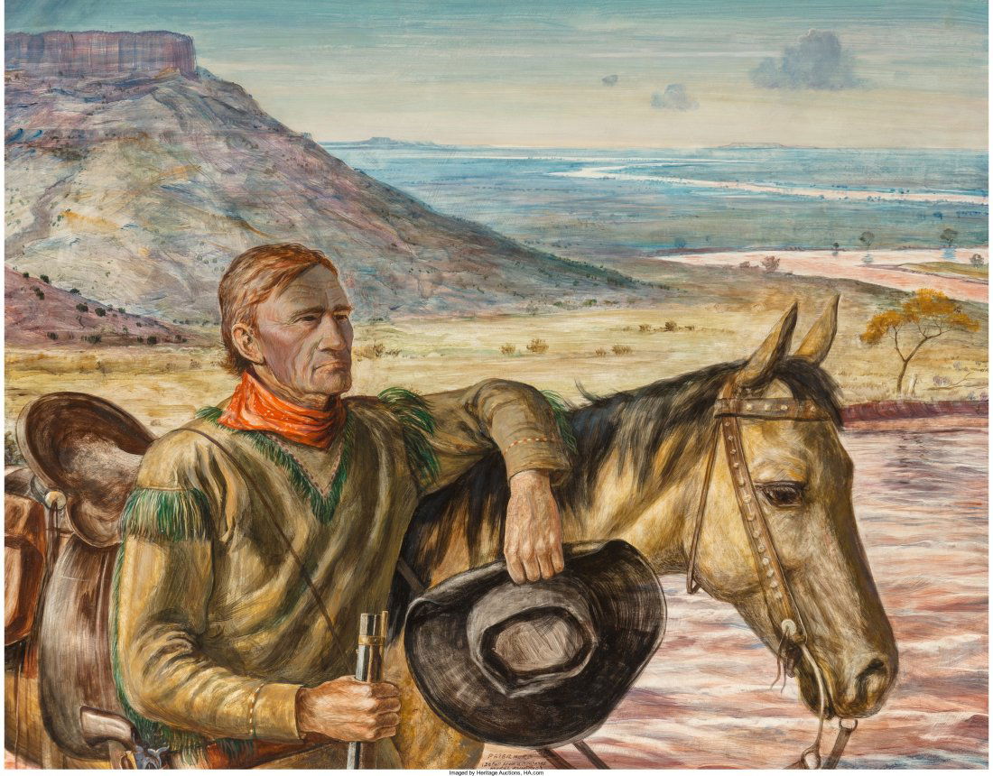 Peter Hurd (American, 1904-1984) Cowboy Looking: Peter Hurd (American, 1904-1984)Cowboy Looking West, detail from a proposed mural</
