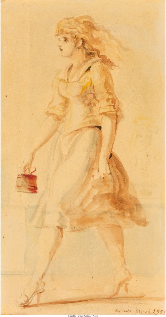 Reginald Marsh (American, 1898-1954) Woman in Re: Reginald Marsh (American, 1898-1954)Woman in Red and Blue, 1951Watercolor a