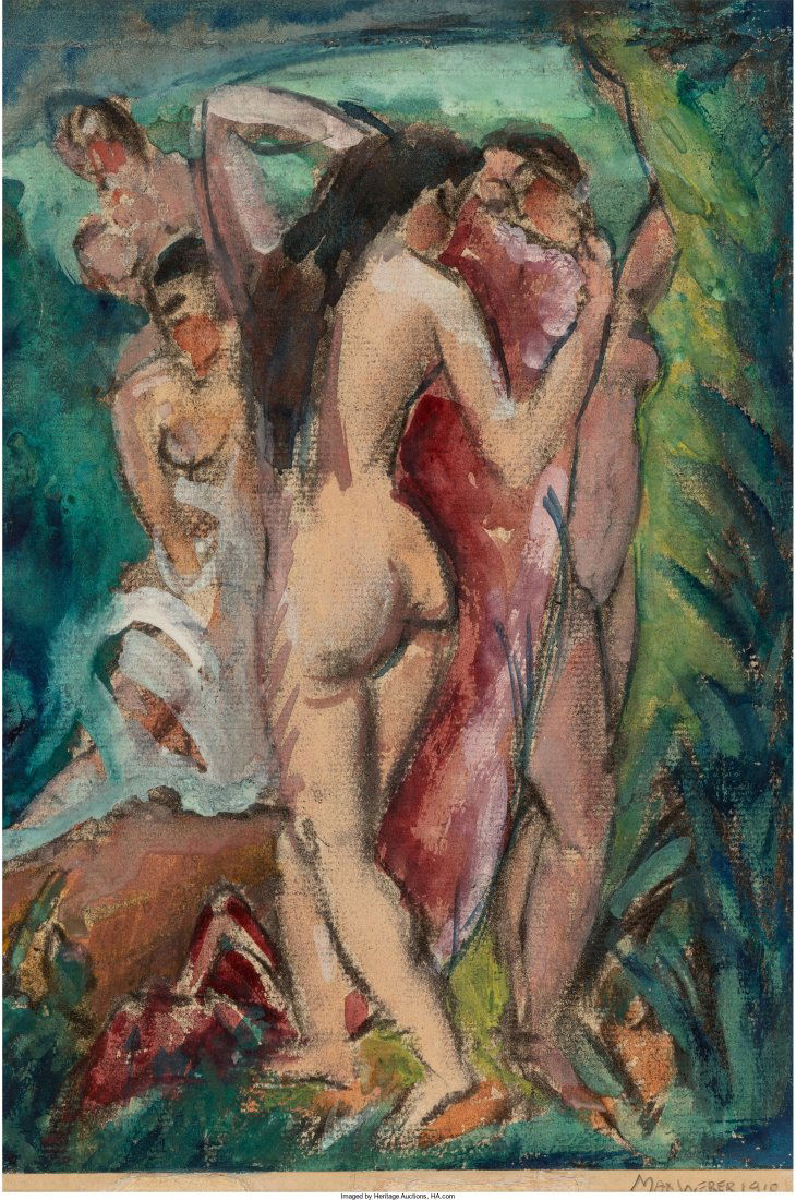 Max Weber (American, 1881-1961) Bathers, 1910 Go: Max Weber (American, 1881-1961)Bathers, 1910Gouache on paper laid on cardst