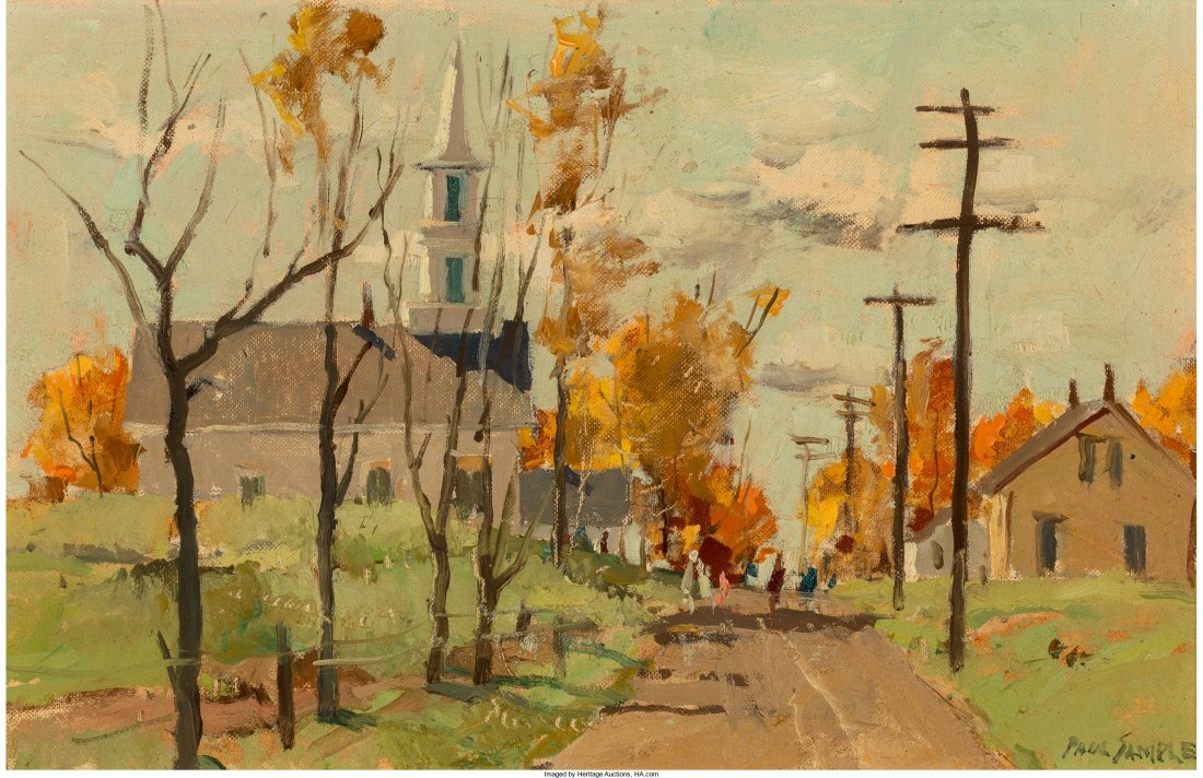 Paul Sample (American, 1896-1974) Main Street Oi: Paul Sample (American, 1896-1974)Main StreetOil on canvasboard9-3/4 x 1