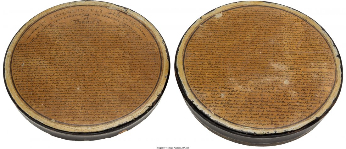 Declaration of Independence: Lidded Papier MÃ¢ch: Declaration of Independence: Lidded Papier MÃ¢chÃ© Snuff Box with Text of the Declaration on Top and B
