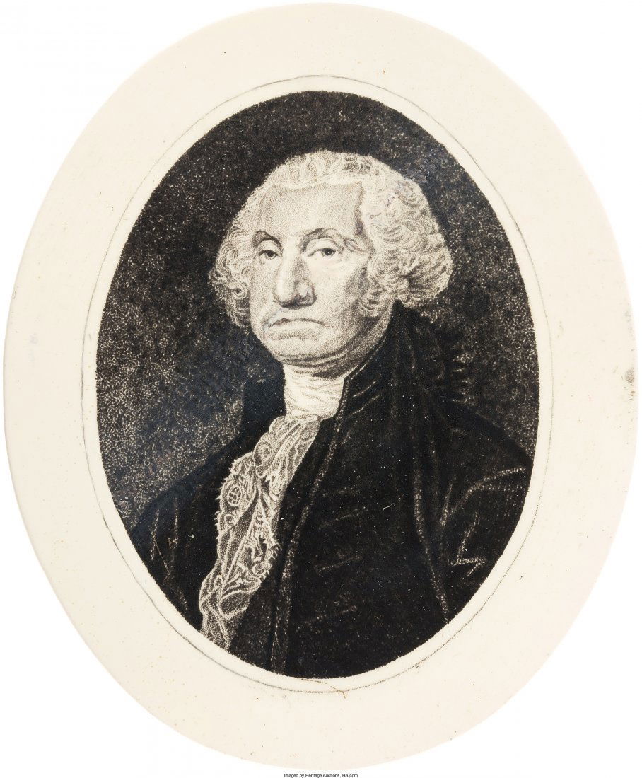 George Washington: Liverpool Creamware Plaque Fe: George Washington: Liverpool Creamware Plaque Featuring the Familiar Gilbert Stuart Image.&nbs
