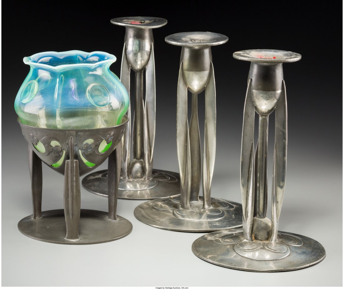 Four Archibald Knox for Liberty & Co. Tudric Pew: Four Archibald Knox for Liberty & Co. Tudric Pewter Table I