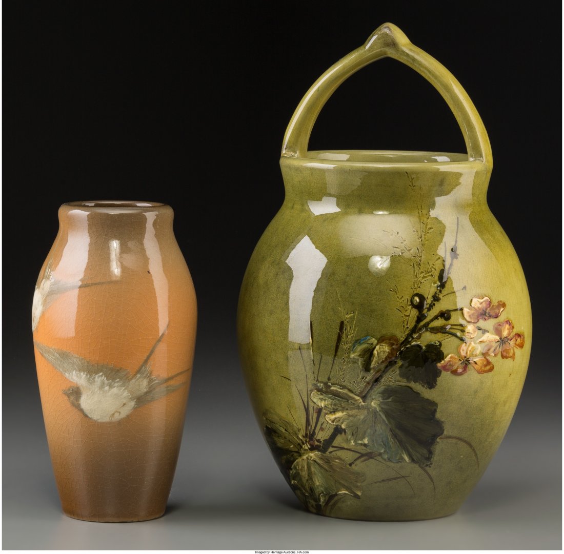 Two Rookwood Standard Glazed Ceramic Vases Decor: Two Rookwood Standard Glazed Ceramic VasesDecorated by Matthew A. Daly and Edward T. Hurle