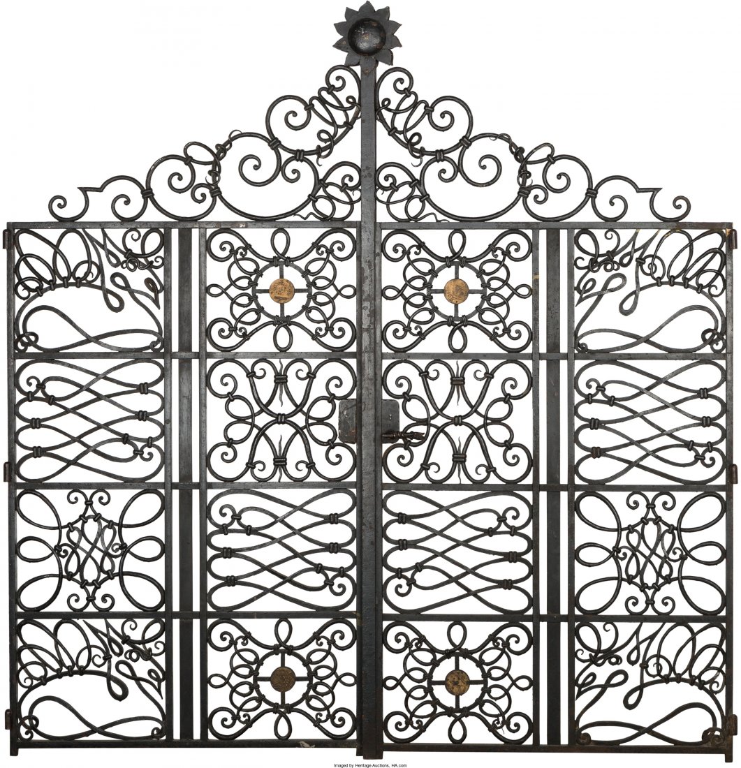 Pair of Painted Wrought Iron Gates in the Manner: Pair of Painted Wrought Iron Gates in the Manner of Gilbert Poillerat 20th century. Ht. 88-