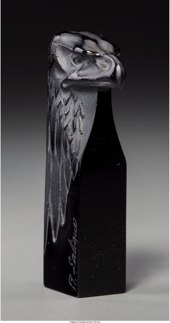 R. Lalique Black Glass Tete D'Aigle Seal Circa 1: R. Lalique Black Glass Tete D'Aigle Seal Circa 1911. Eng