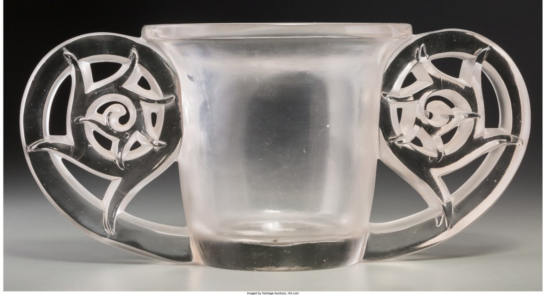 R. Lalique Clear and Frosted Glass Pierrefonds V: R. Lalique Clear and Frosted Glass Pierrefonds Vase