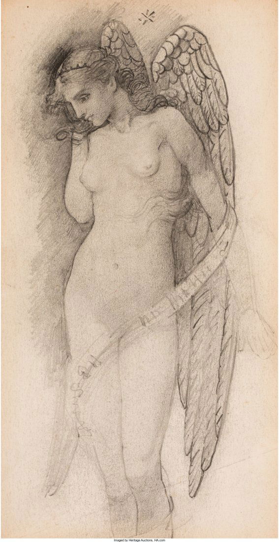 Edward Burne-Jones (British, 1833-1898) Angel Pe: Edward Burne-Jones (British, 1833-1898)AngelPencil on paper10-1/4 x 5-1