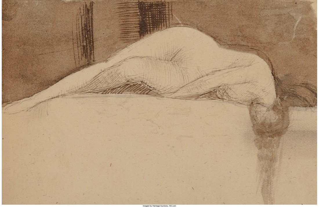 John Everett Millais (British, 1829-1896) Reclin: John Everett Millais (British, 1829-1896) Reclining Female Nude Ink on paper,