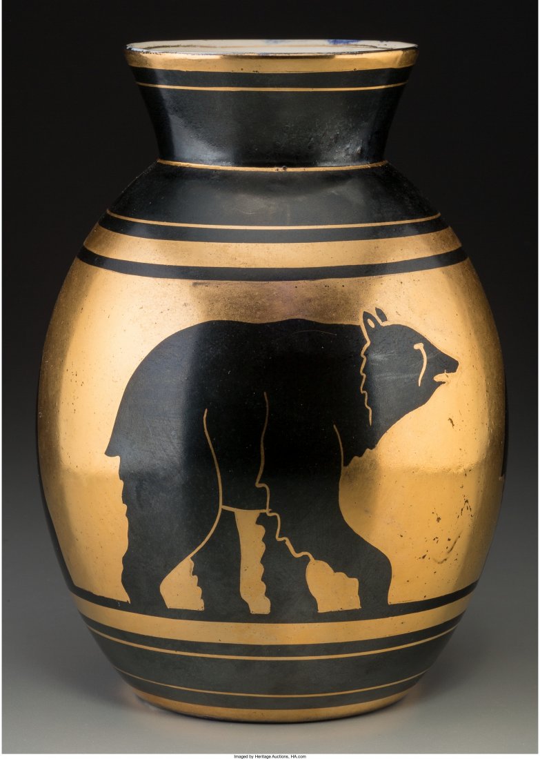 Charles Catteau for Boch Freres Partial-Gilt Ear: Charles Catteau for Boch Freres Partial-Gilt Earthenware VaseCirca 1936. Stamped and incis