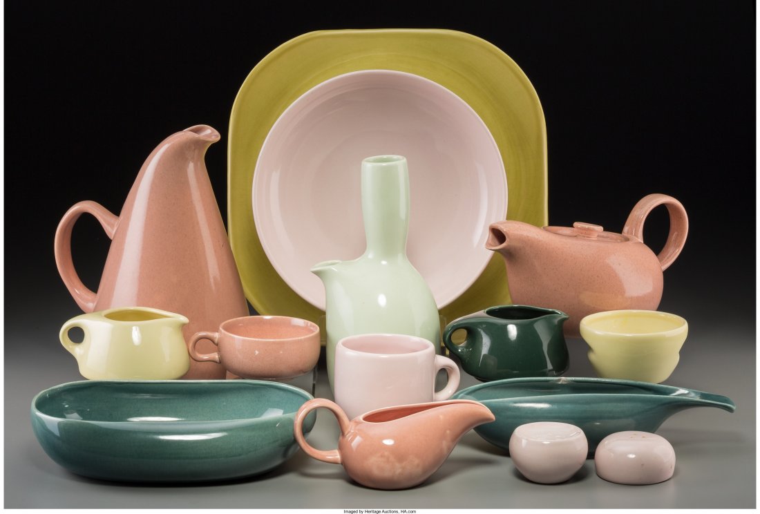 Seventy-Nine Pieces of Assorted Russel Wright Ce: Seventy-Nine Pieces of Assorted Russel Wright Ceramic Dinnerware with Associated Thermo TrayMid-20