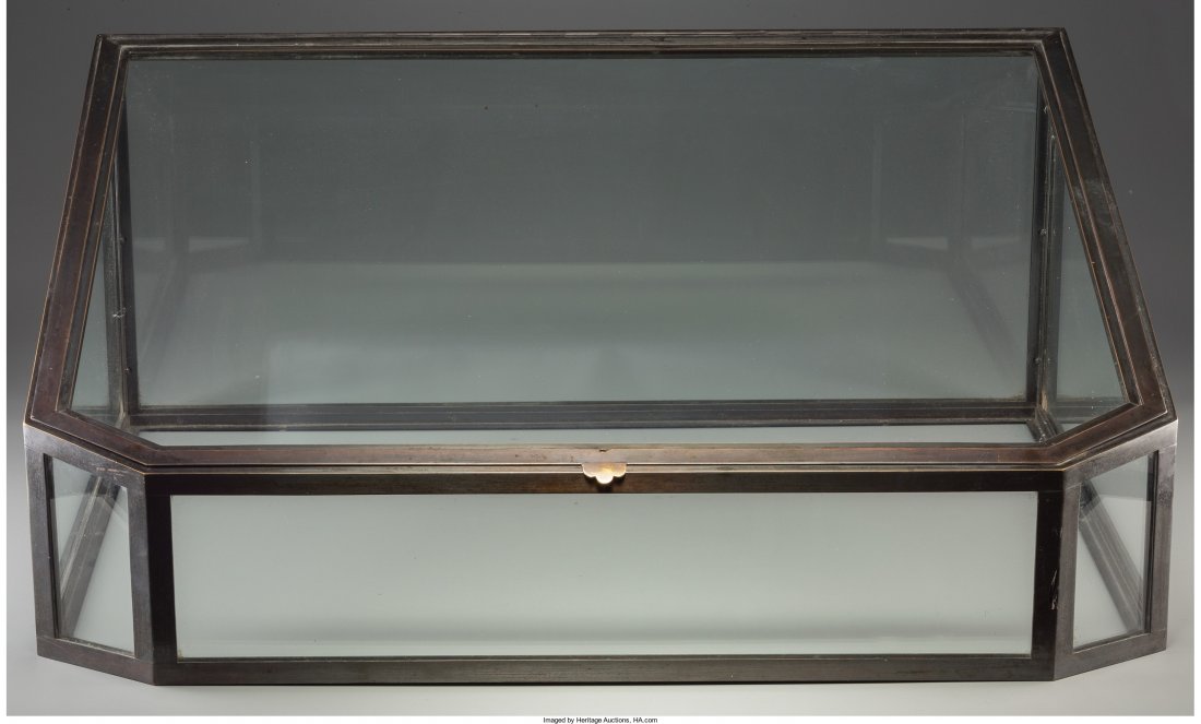 Art Deco Bronze and Glass Showcase 20th century : Art Deco Bronze and Glass Showcase 20th century Ht. 12-1/4 x 28-3/4 x 21-1/4 in.