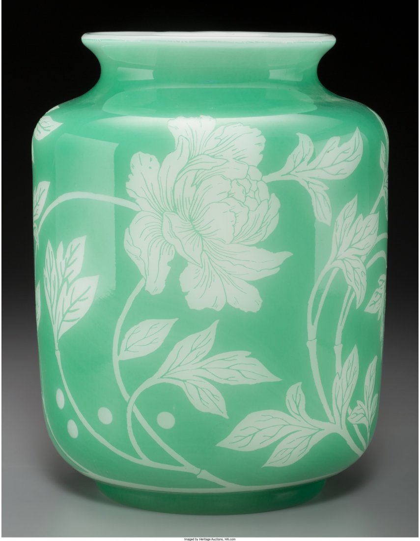 Frederick Carder Steuben Jade Overlay Alabaster : Frederick Carder Steuben Jade Overlay Alabaster Glass Peony 