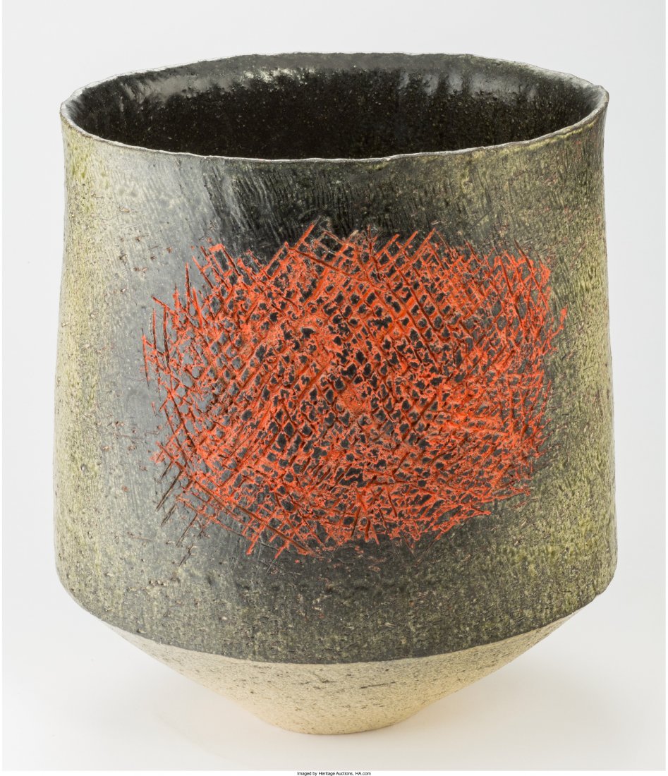 Japanese Glazed Earthenware Vase Circa 1960. Imp: Japanese Glazed Earthenware Vase Circa 1960. Impressed (character mark) Ht. 11-3/8 in.