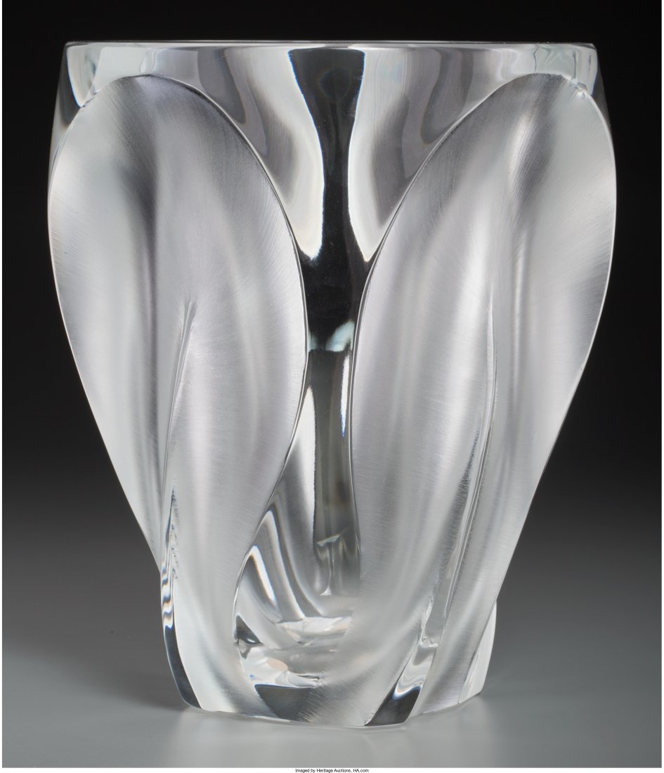 Lalique Clear and Frosted Glass Ingrid Vase Post: Lalique Clear and Frosted Glass Ingrid VasePost