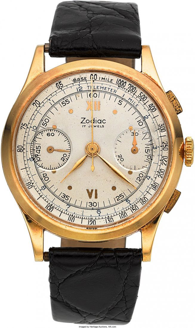 Zodiac 18k Gold Vintage Chronograph, circa 1945 (1 of 4)