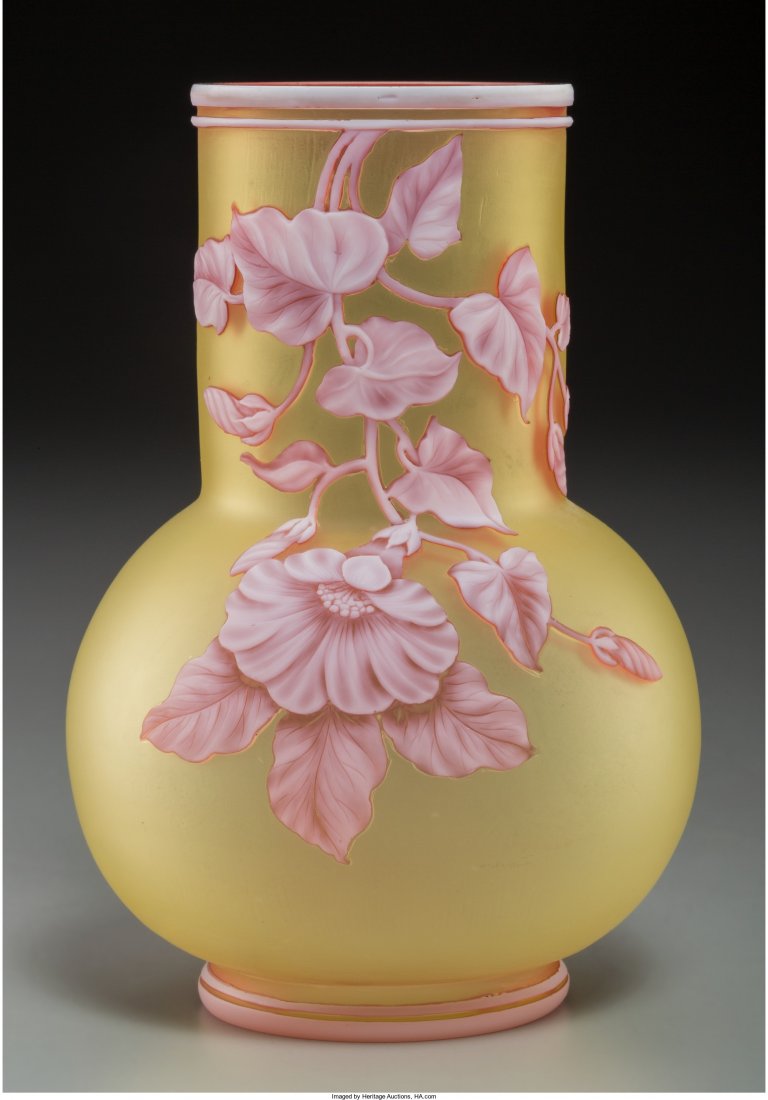 A Thomas Webb & Sons Yellow Cameo Glass Vase, St: A Thomas Webb & Sons Yellow Cameo Glass Vase, Stourbridge, England, late 19th centuryMarks