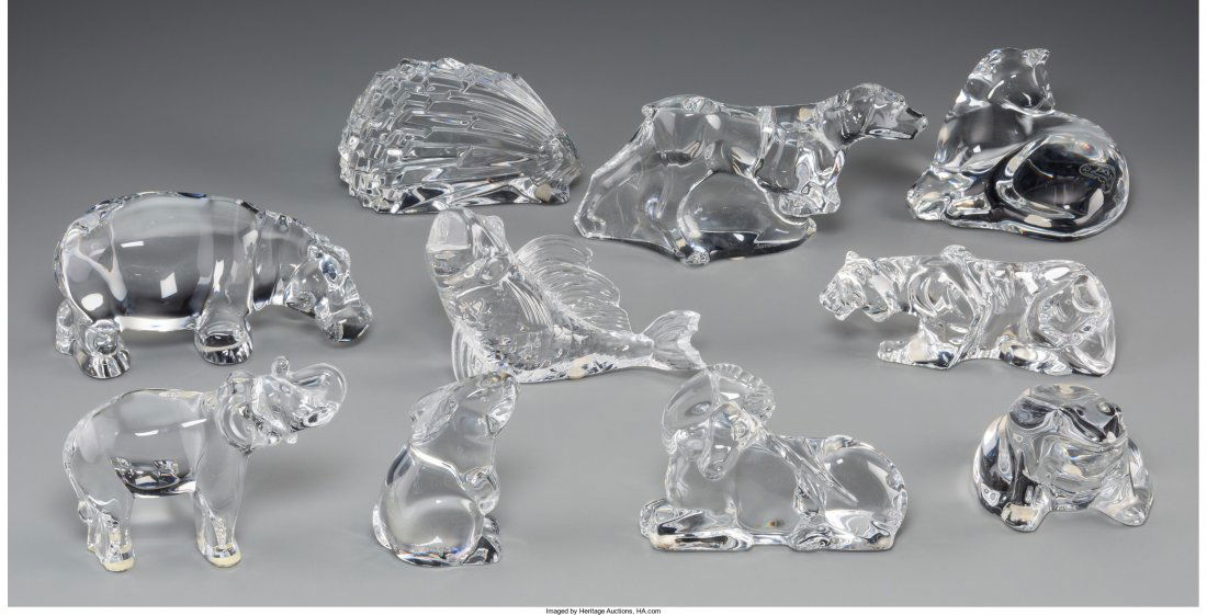 Ten Baccarat and Lalique Glass Animals, 20th cen: Ten Baccarat and Lalique Glass Animals, 20th centuryMarks: Lalique, France; BACCARAT