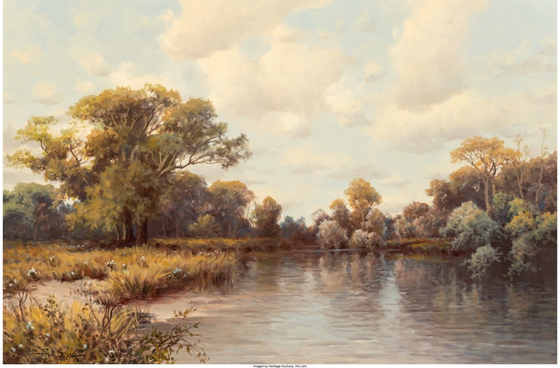 A.D. Greer (American, 1904-1998) Winter's Pond O: A.D. Greer (American, 1904-1998) Winter's Pond Oil on canvas 24 x 36 inches (61.0