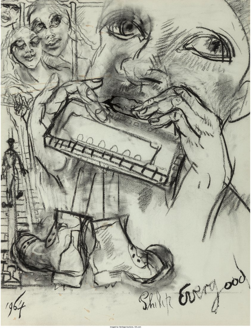 Philip Evergood (American, 1901-1973) The Harmon: Philip Evergood (American, 1901-1973) The Harmonica Player, 1964 Charcoal on