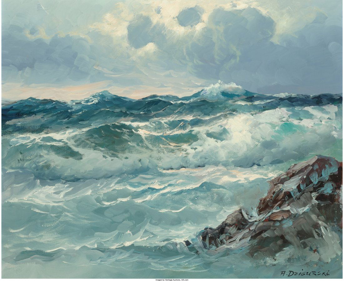 Alexander Dzigurski (Russian/American, 1911-1995: Alexander Dzigurski (Russian/American, 1911-1995)Clouds and WavesOil on can