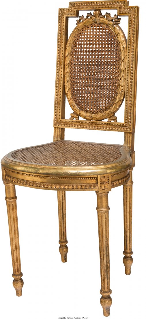 A Louis XVI-Style Giltwood and Caned Side Chair,: A Louis XVI-Style Giltwood and Caned Side Chair, late 19th-early 20th century35-1/4 h x 15