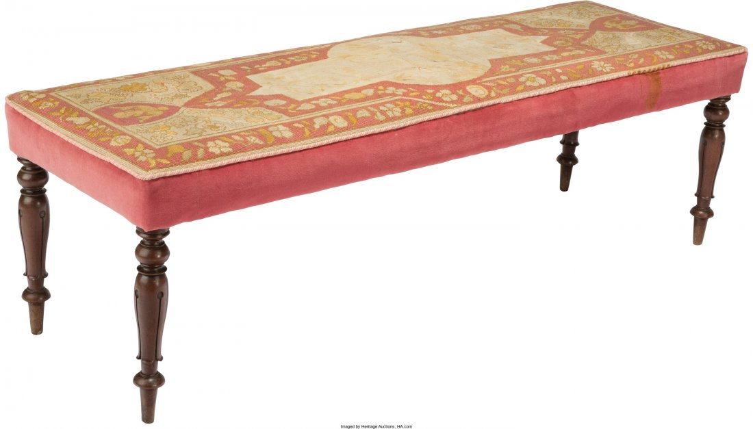 An Regency-Style Window Bench with Aubusson Upho: An Regency-Style Window Bench with Aubusson Upholstery, early 20th century 17 h x 54-1/4 w