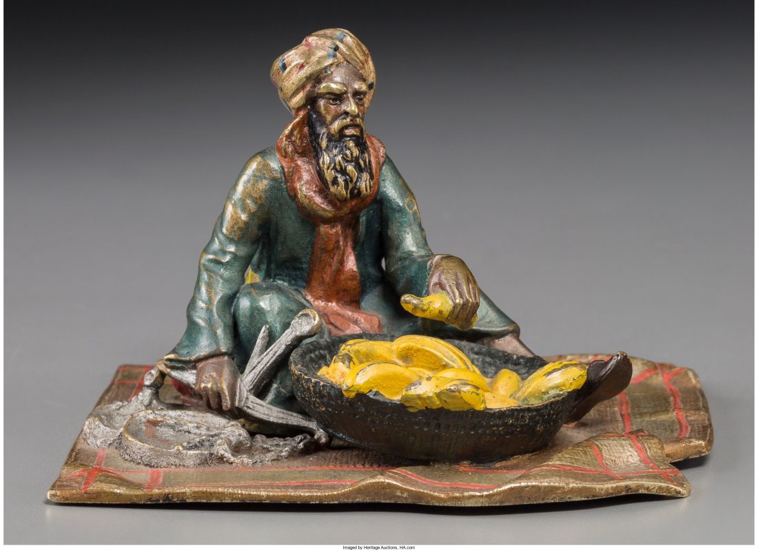 An Austrian Franz Bergman-Style Cold-Painted Bro: An Austrian Franz Bergman-Style Cold-Painted Bronze Figure: The Fruit Merchant, 20th century