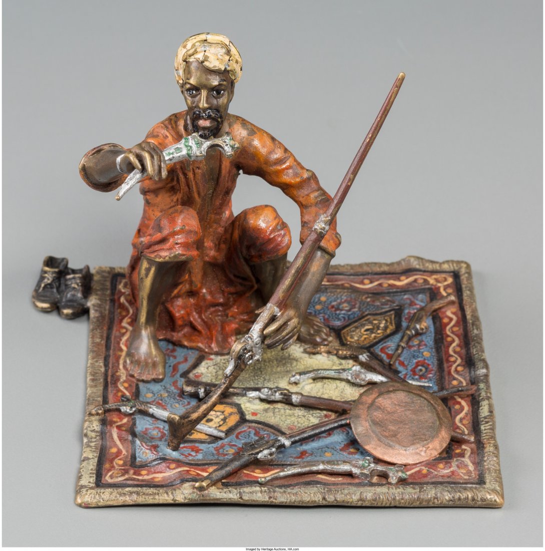 An Austrian Franz Bergman-Style Cold-Painted Bro: An Austrian Franz Bergman-Style Cold-Painted Bronze Figure: Weapons Merchant, 20th century