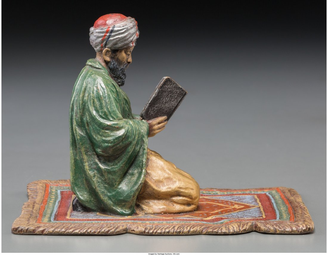 An Austrian Franz Bergman-Style Cold-Painted Bro: An Austrian Franz Bergman-Style Cold-Painted Bronze Figure: Man Reading Prayer Book, 20th cent