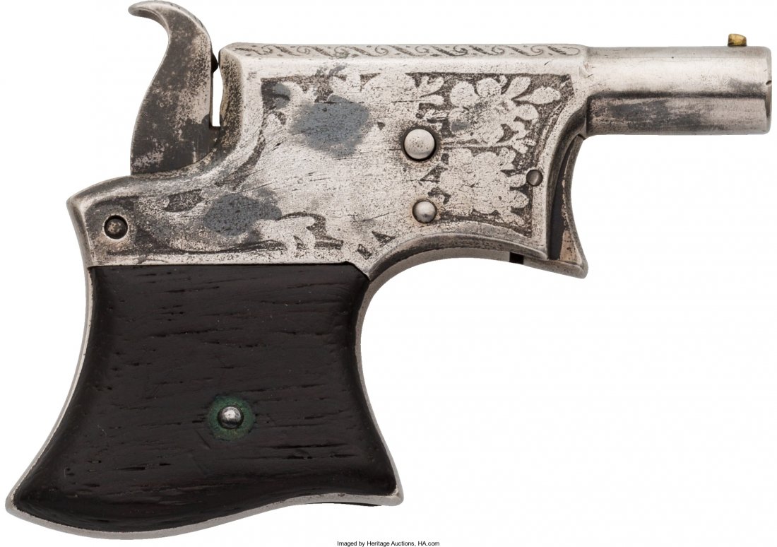 Engraved Remington Vest Pocket Pistol "Saw Handl: Engraved Remington Vest Pocket Pistol "Saw Handle Deringer". Serial no. 12024 [frame